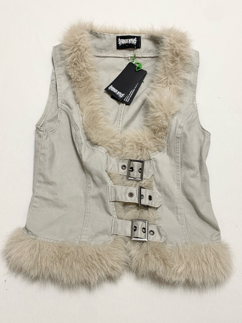 Dolls Kill Darker Wavs Ego Twill Faux Fur Vest Top Off White